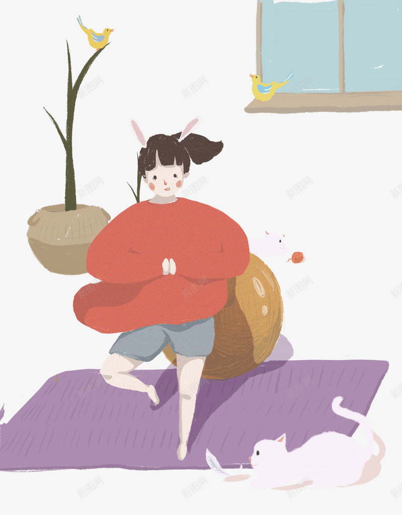 卡通手绘室内练瑜伽的女孩psd免抠素材_88icon https://88icon.com 卡通 室内 小鸟装饰 手绘 猫咪 窗户 练瑜伽的女孩