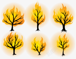 卡通小树着火集合素材