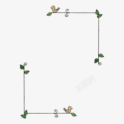 小鸟叶子对角装饰素材