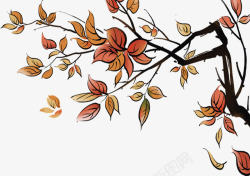黄色卡通秋季树枝树叶开业素材