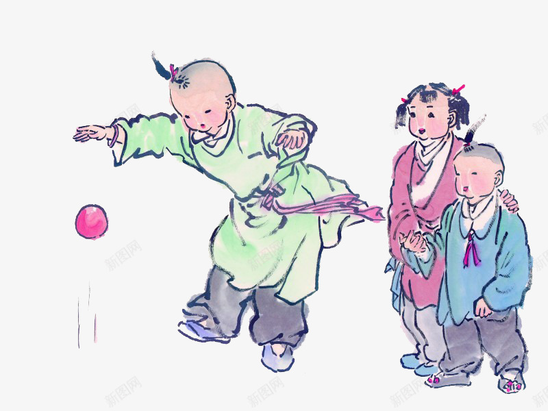 古代儿童玩球png免抠素材_88icon https://88icon.com 古代儿童 可爱 戏耍 玩球