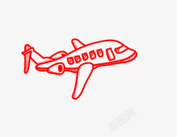手绘卡通红色飞机线描画素材