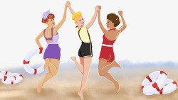 卡通手绘夏季沙滩上跳舞的女素材
