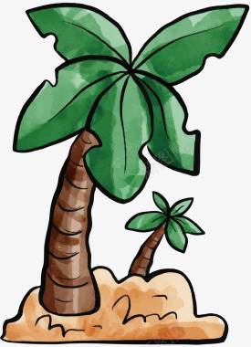 椰树背景水彩清凉夏日海岛椰树矢量图图标图标