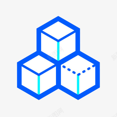 蓝色手绘立体方形盒子组合图标图标