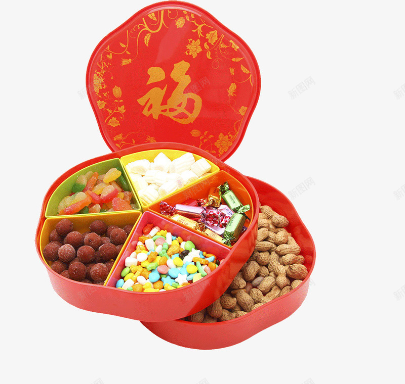 结婚喜庆糖果盒坚果瓜子零食盘png免抠素材_88icon https://88icon.com 中国风零食盘 双层分格零食盘 喜庆零食盘 密胺红色零食盘