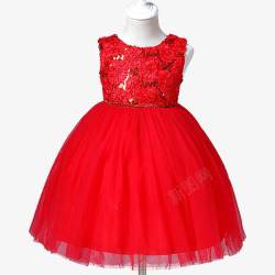 童装蓬蓬裙无袖红色礼服童裙高清图片