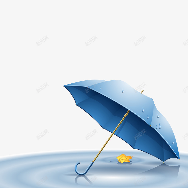 雨中的蓝色雨伞矢量图eps免抠素材_88icon https://88icon.com 下雨 枫叶 蓝色 雨中 雨伞 矢量图