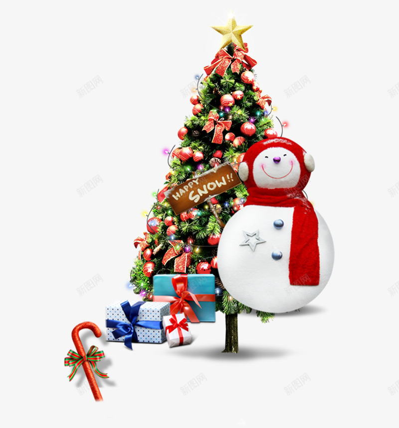 圣诞树雪人组合png免抠素材_88icon https://88icon.com 冬 圣诞树 礼盒 雪人 雪地