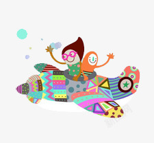 卡通可爱小人坐飞机素材