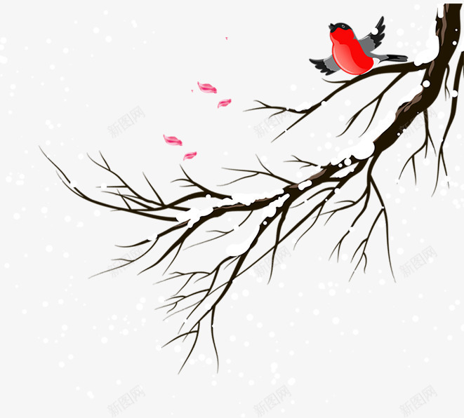 卡通冬季树枝上飞翔的鸟psd免抠素材_88icon https://88icon.com 冬季 卡通 树枝上 红色的鸟 雪装饰 飘散的花瓣 飞翔的鸟