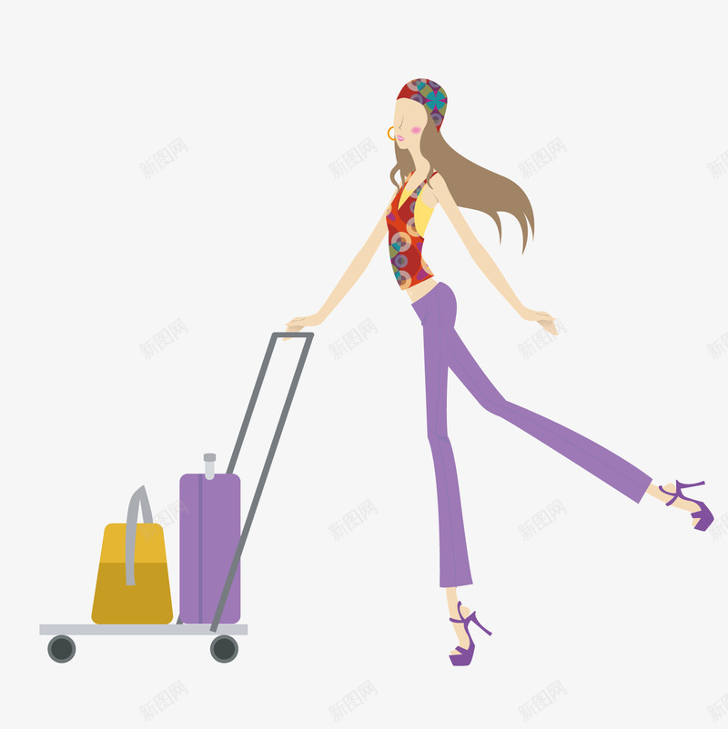 推行李的人png免抠素材_88icon https://88icon.com 女人 推行李的女人 矢量素材 行李箱 长发 飞机场