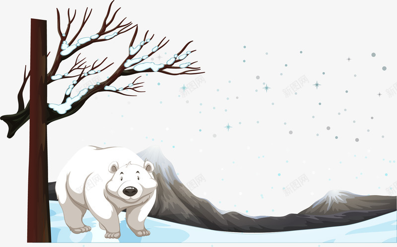 手绘北极熊png免抠素材_88icon https://88icon.com 下雪的冬天 北极熊 卡通 手绘 树枝 雪花