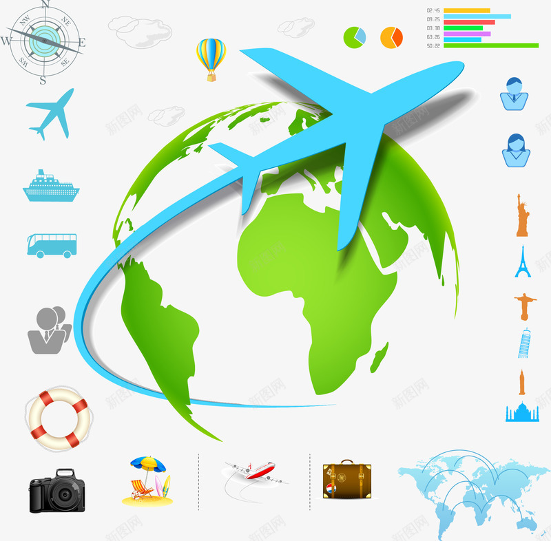 环球旅游海报png免抠素材_88icon https://88icon.com 信息图 旅行 环球 绕着地球 航班 航空 飞机