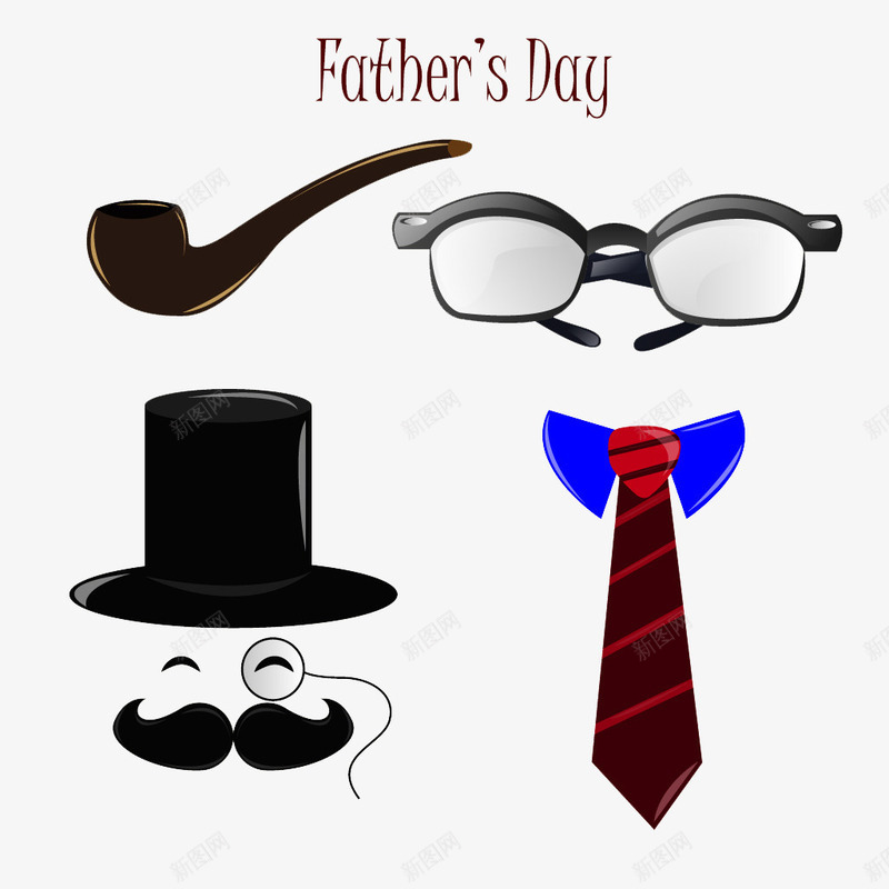 组合png免抠素材_88icon https://88icon.com fatherday 帽子 烟袋 眼睛 领带