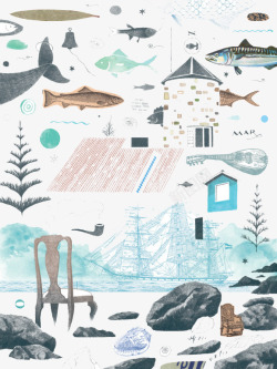 手绘海底动物组合素材