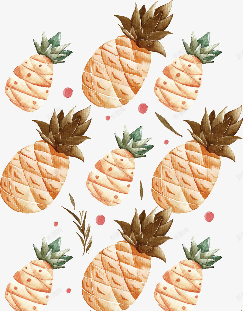 夏季手绘橙色菠萝png免抠素材_88icon https://88icon.com 一堆菠萝 夏季菠萝 手绘菠萝 橙色菠萝 水彩 绘画