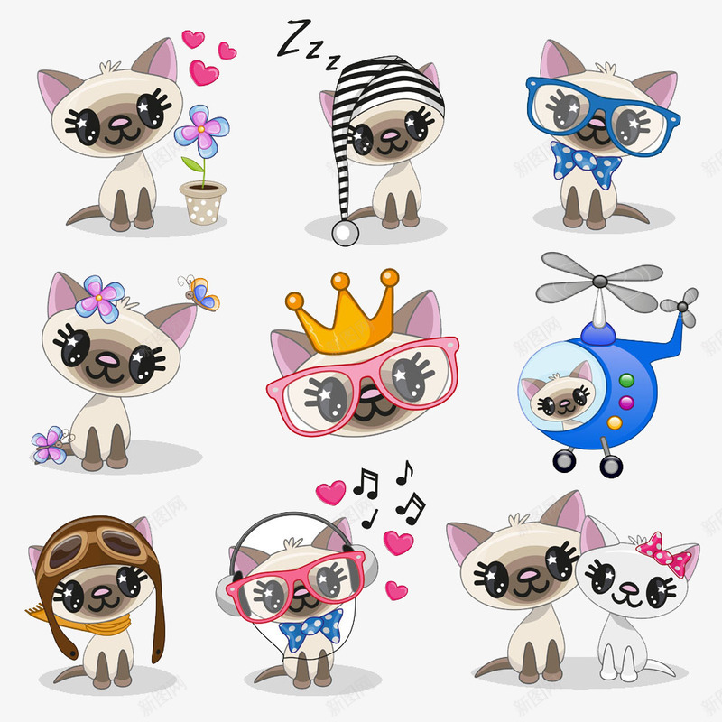 卡通小猫合集png免抠素材_88icon https://88icon.com 卡通 可爱 合集 听音乐的猫 坐飞机的猫 大眼睛 小猫 戴眼镜的猫 手绘 爱情 睡觉的猫 花儿 花卉 野花