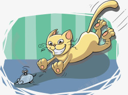 手绘猫咪与玩具老鼠插画矢量图素材