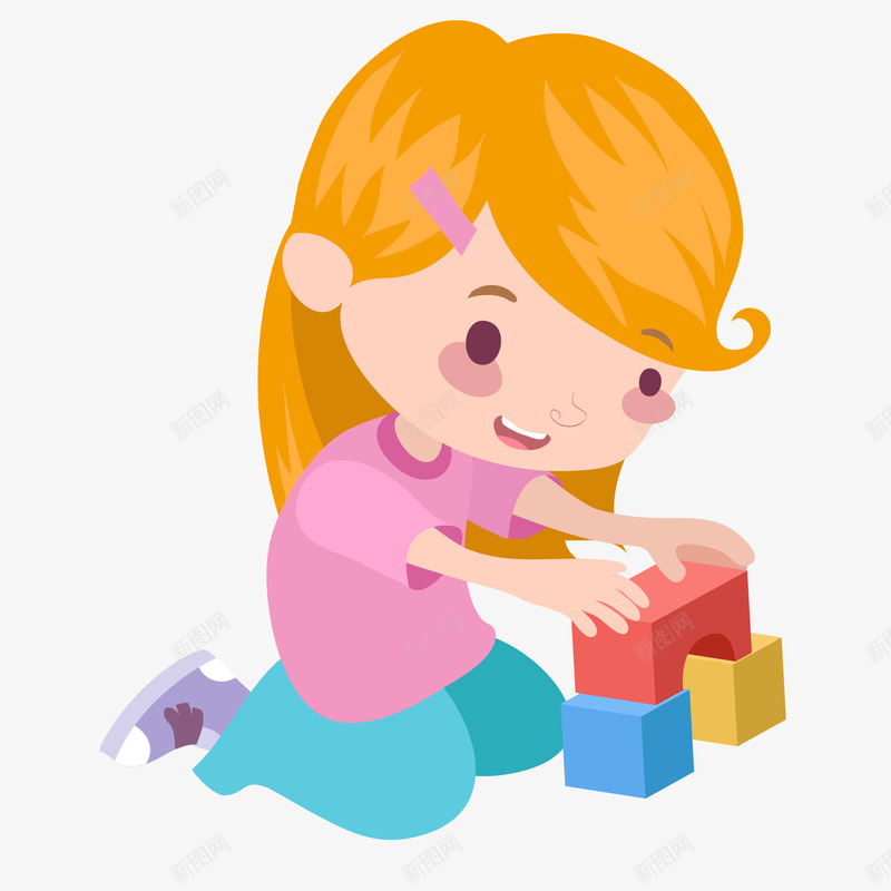 卡通玩积木的小女孩png免抠素材_88icon https://88icon.com 卡通 可爱 小女孩 彩色 拼积木 玩玩具 玩积木 黄头发