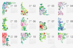 手绘花朵新年日历矢量图素材