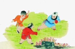 儿童玩耍水墨素材