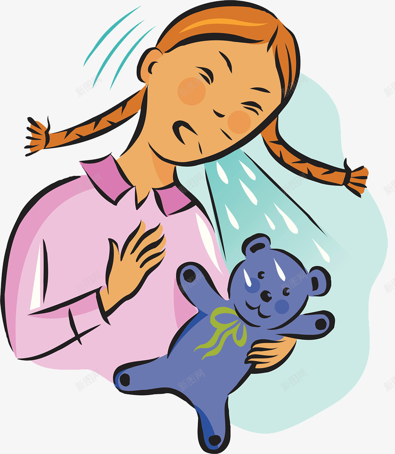 儿童感冒psd免抠素材_88icon https://88icon.com 口沫横飞 唾液 打喷嚏 插画 玩具小熊