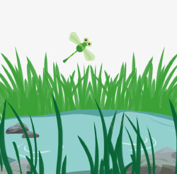 绿色唯美清新池塘插画素材