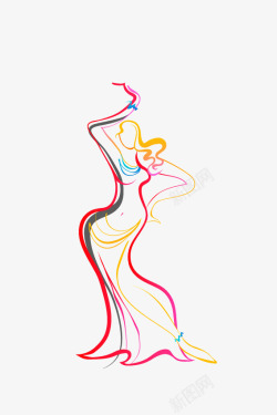 彩色曲线舞蹈人物动感剪影装饰矢素材