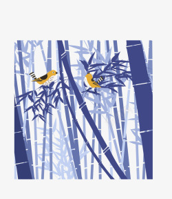 水彩竹子上的小鸟矢量图素材