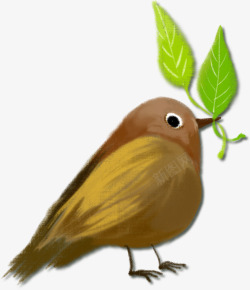 创意手绘可爱树叶小鸟素材