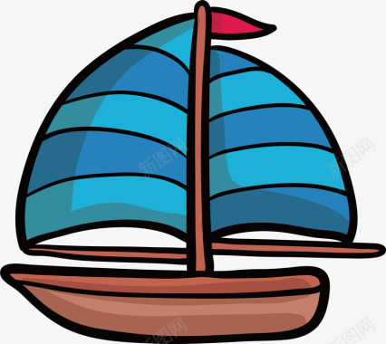 清凉夏日手绘帆船矢量图图标图标