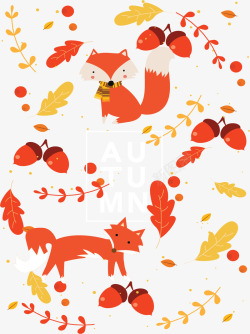 美丽秋天树叶狐狸矢量图素材