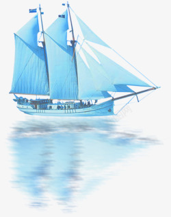 蓝色古代帆船素材