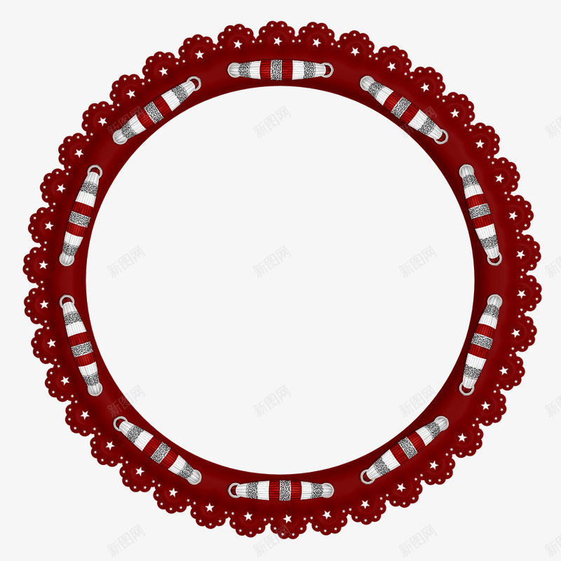 圆环标签png免抠素材_88icon https://88icon.com 圆环 手绘 相框 蕾丝边框 边框 酒红色