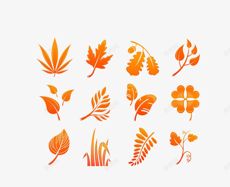 橘红色十二款枫叶装饰矢量图eps免抠素材_88icon https://88icon.com 十二款 枫叶装饰 橘红色枫叶 矢量枫叶 矢量图