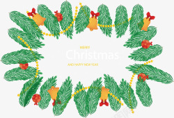 黄色铃铛松树枝圣诞边框矢量图素材