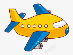 圆头黄蓝色手绘卡通可爱飞行飞机素材