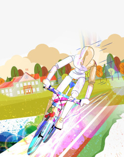 卡通手绘炫酷骑车的运动员素材