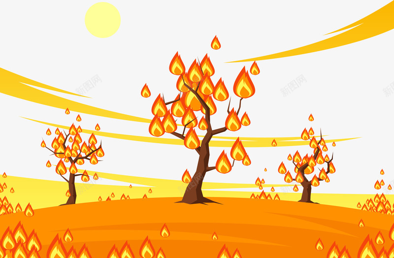 着火的树林矢量图eps免抠素材_88icon https://88icon.com 大树 太阳 树干 树林 树枝 火花 着火 颜色 矢量图