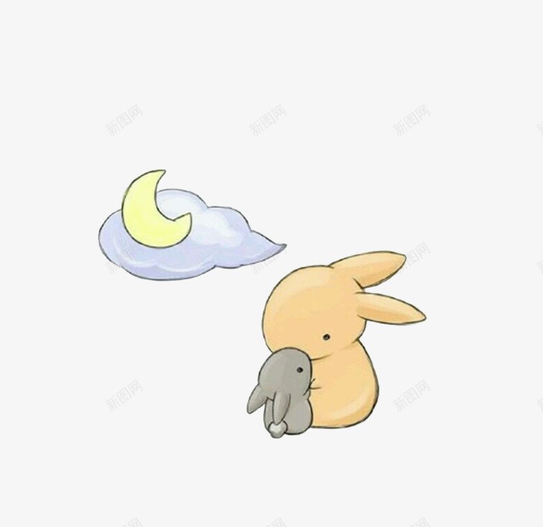 月亮下的两个兔子png免抠素材_88icon https://88icon.com 云朵 兔子 可爱 小兔兔 手绘 月亮