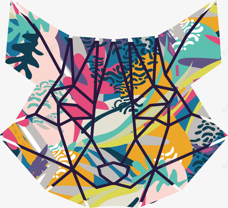 彩色涂鸦矢量图ai免抠素材_88icon https://88icon.com 动物 多彩曲线 彩色涂料 彩色涂鸦 混搭染色 狐狸 矢量图