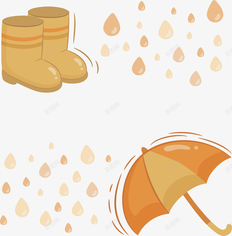 秋雨下的雨伞矢量图ai免抠素材_88icon https://88icon.com 手绘风 矢量png 秋天来了 秋雨 雨伞 雨鞋 矢量图