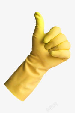 橡胶制品黄色防污染厉害手势手套实物高清图片