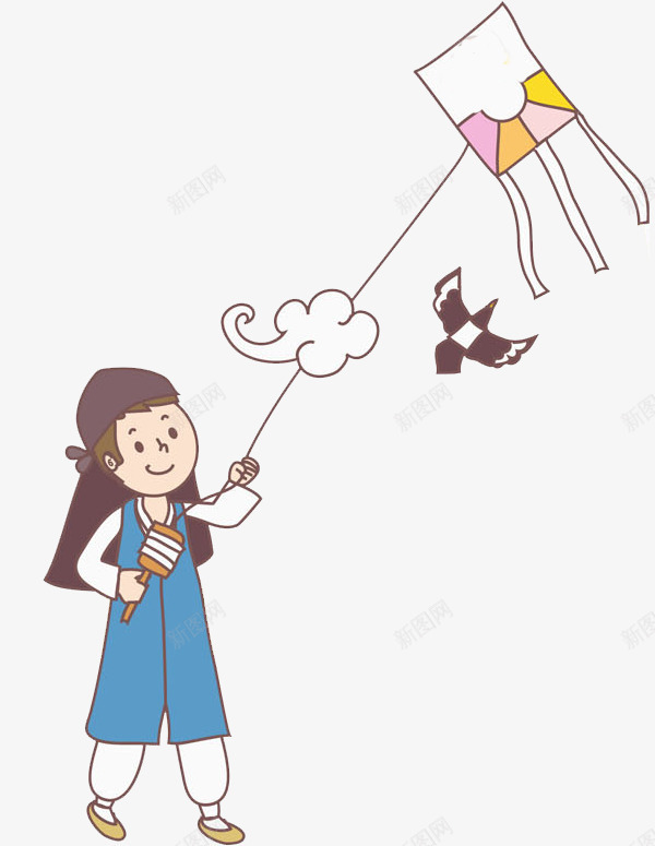 放风筝的女孩png免抠素材_88icon https://88icon.com 云彩 卡通 可爱的 小女孩 小鸟 风筝 高兴地