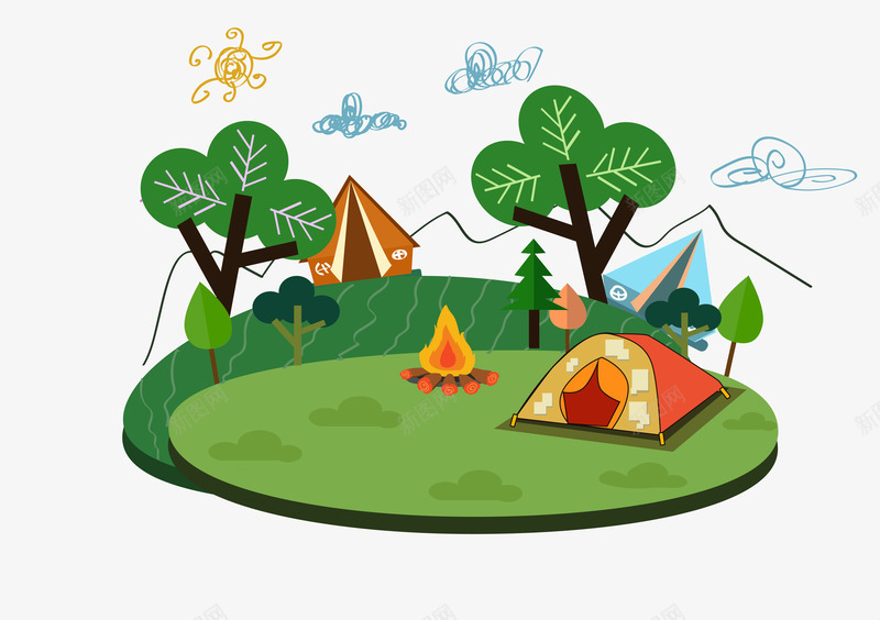 乡村夏令营风景插画矢量图ai免抠素材_88icon https://88icon.com 乡村 乡村夏令营 夏令营 夏季 植物 绿色 风光 矢量图
