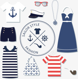 10款夏季海军风格服饰与配饰图素材