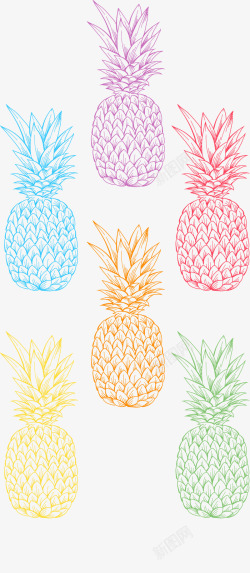 夏季手绘多彩菠萝素材