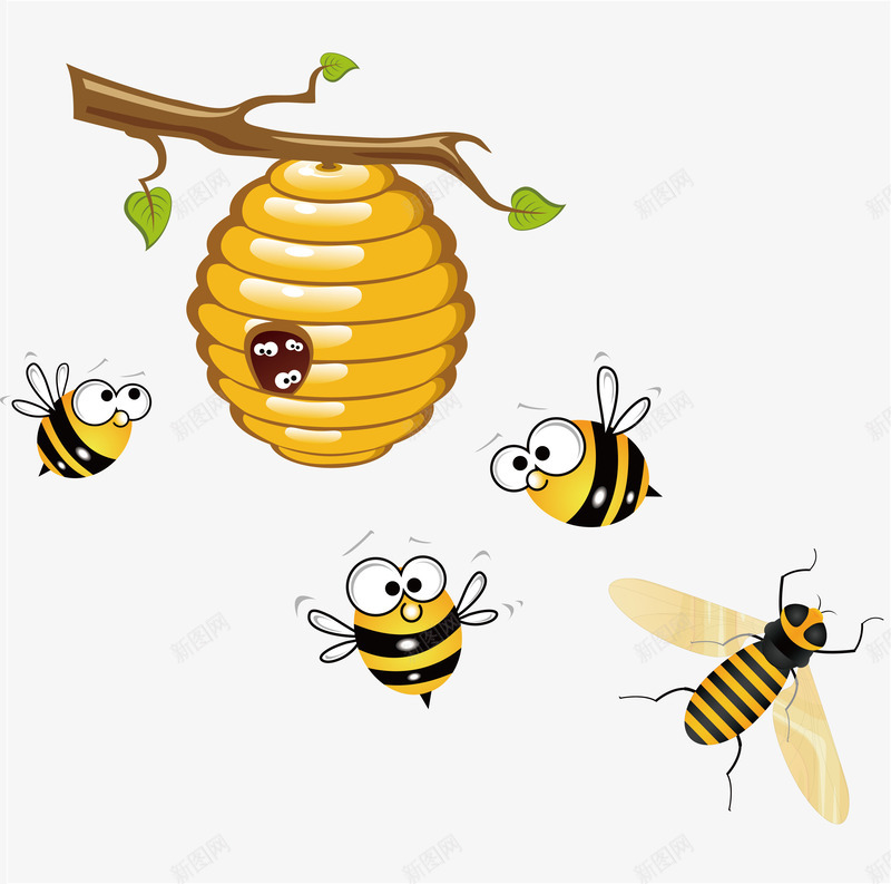 采蜂蜜的蜜蜂png免抠素材_88icon https://88icon.com 卡通 树枝 罐子 蜜蜂