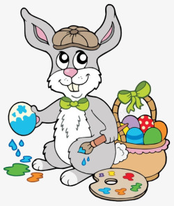 复活节给彩蛋上油漆的小兔子素材